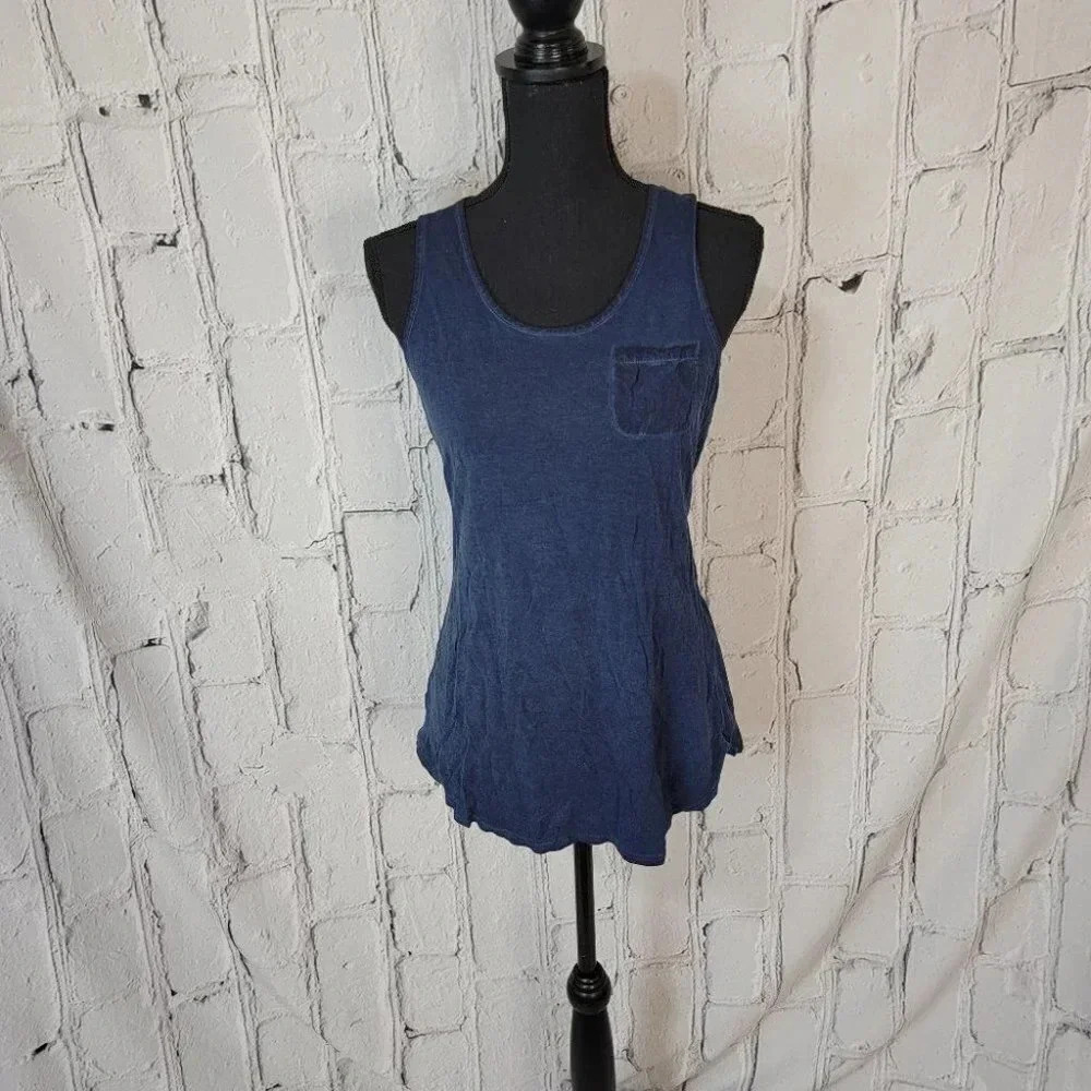 CROSBY Navy Blue Acid Wash Tank Top Gathered Waist Womens Medium Summer Tank